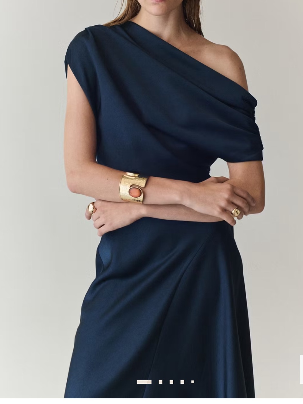 Mango One-Shoulder Satin Gown in Navy ASYMMETRICAL SATIN DRESS 3869